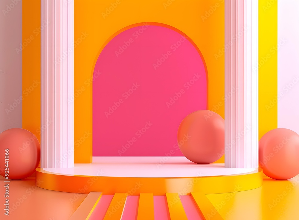 Abstract Minimalist Geometric 3D Render with Pink Yellow and White Colors