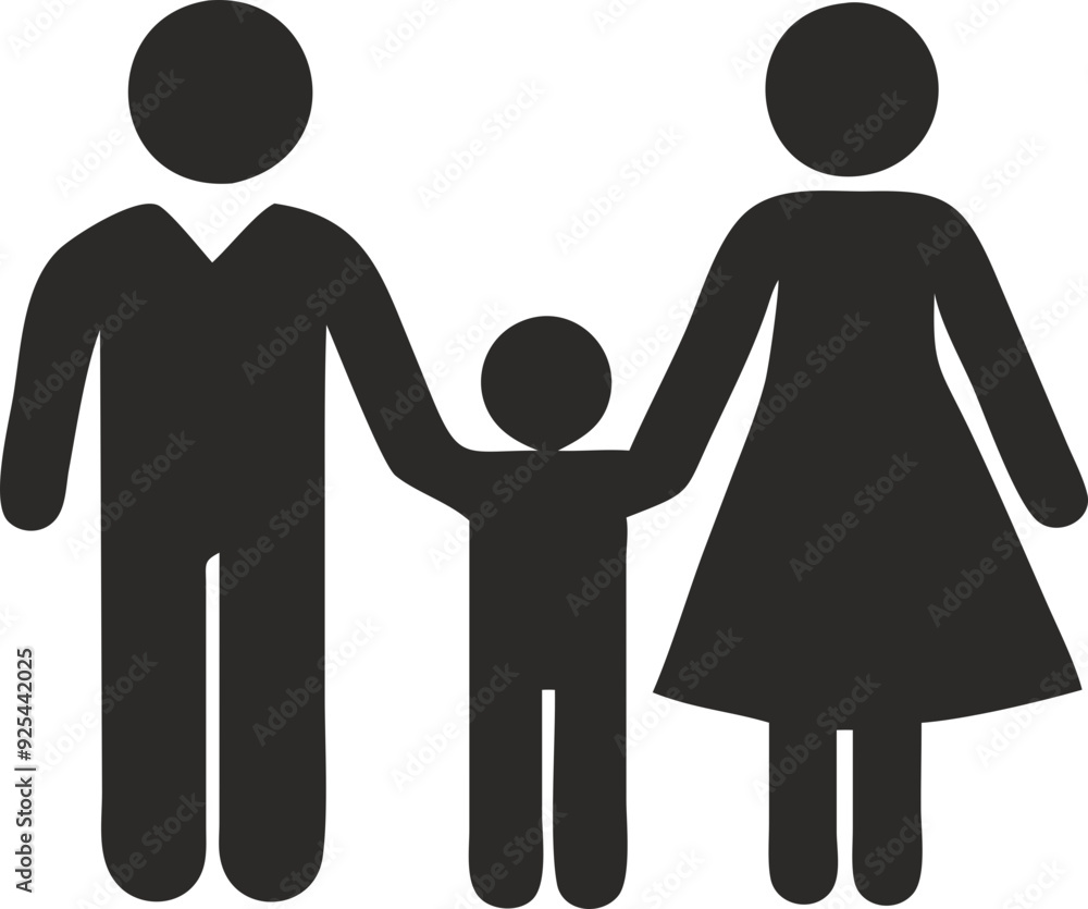 Family icon, simplistic design of parents and child holding hands Family icon, simplistic design of parents and child holding hands