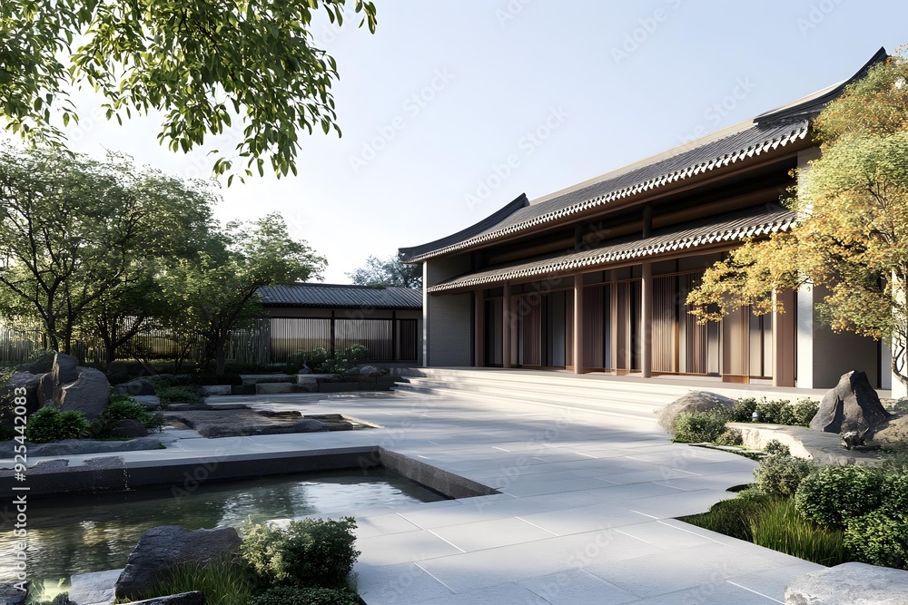 Traditional Chinese Architecture with Garden Pond Traditional Chinese Architecture with Garden Pond