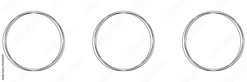 Set of round hand drawn doodle frames isolated on white background Set of round hand drawn doodle frames isolated on white background