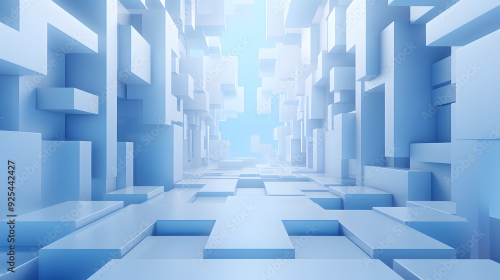 Fototapeta premium 3d rendering of white and blue abstract geometric background. Scene for advertising, technology, showcase, banner, game, sport, cosmetic, business, metaverse. Sci-Fi Illustration. Product display