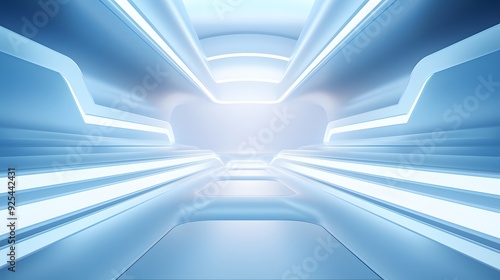 3d rendering of white and blue abstract geometric background. Scene for advertising, technology, showcase, banner, game, sport, cosmetic, business, metaverse. Sci-Fi Illustration. Product display