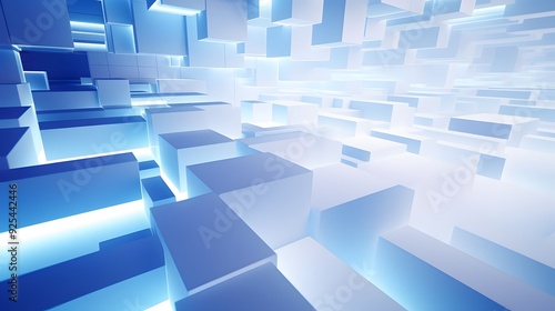 3d rendering of white and blue abstract geometric background. Scene for advertising, technology, showcase, banner, game, sport, cosmetic, business, metaverse. Sci-Fi Illustration. Product display