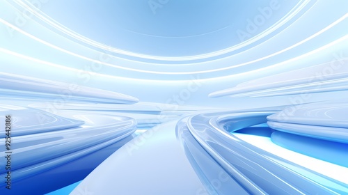 3d rendering of white and blue abstract geometric background. Scene for advertising, technology, showcase, banner, game, sport, cosmetic, business, metaverse. Sci-Fi Illustration. Product display