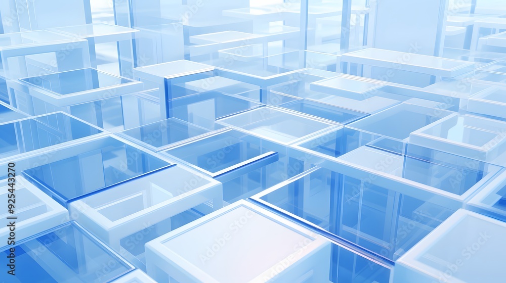 Obraz premium 3d rendering of white and blue abstract geometric background. Scene for advertising, technology, showcase, banner, game, sport, cosmetic, business, metaverse. Sci-Fi Illustration. Product display