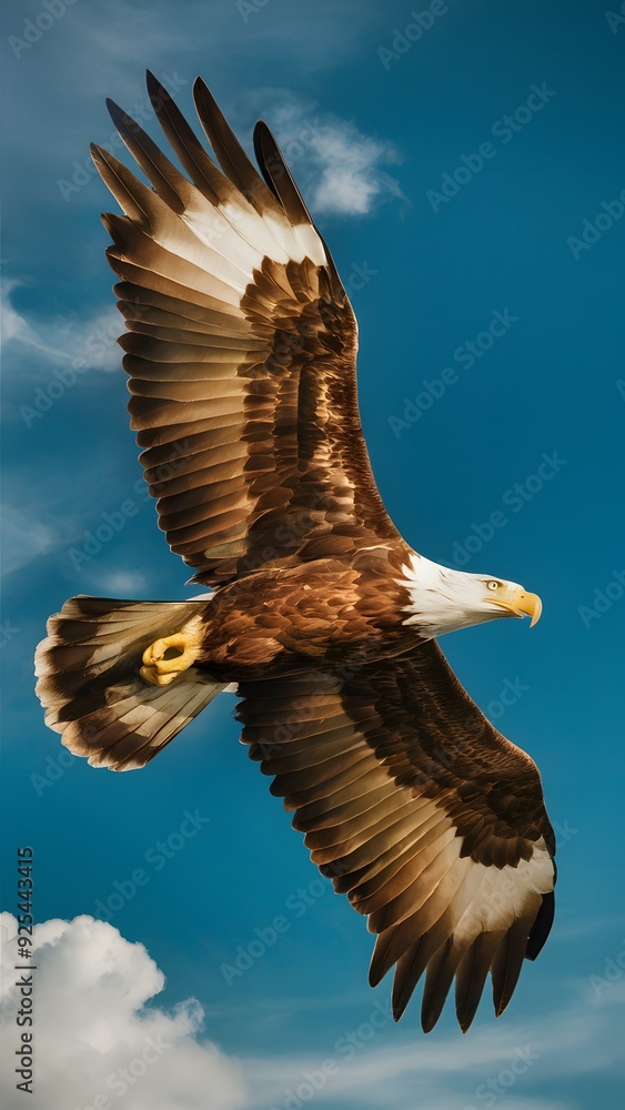 Obraz premium Philippine Eagle Flying with Blue Sky Background, Realistic Photo, Pattern Background, Wallpaper, Cover and Screen for Smartphone, Cell Phone, Computer, Laptop
