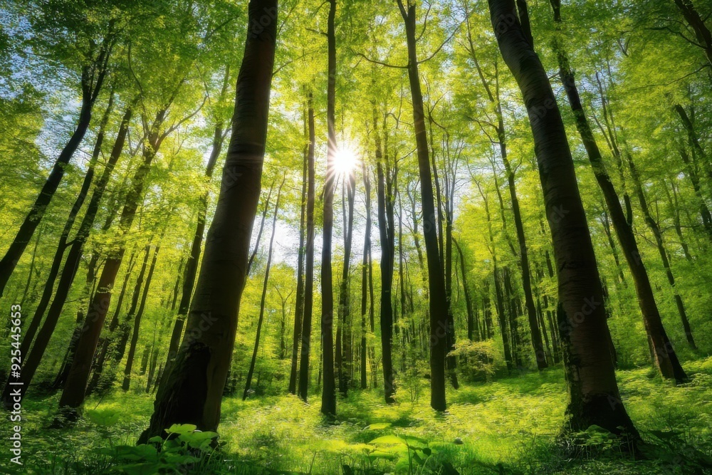 A vibrant, sunlit forest with tall trees and lush green foliage, capturing the serene atmosphere of a forest in daylight. A vibrant, sunlit forest with tall trees and lush green foliage, capturing the serene atmosphere of a forest in daylight.