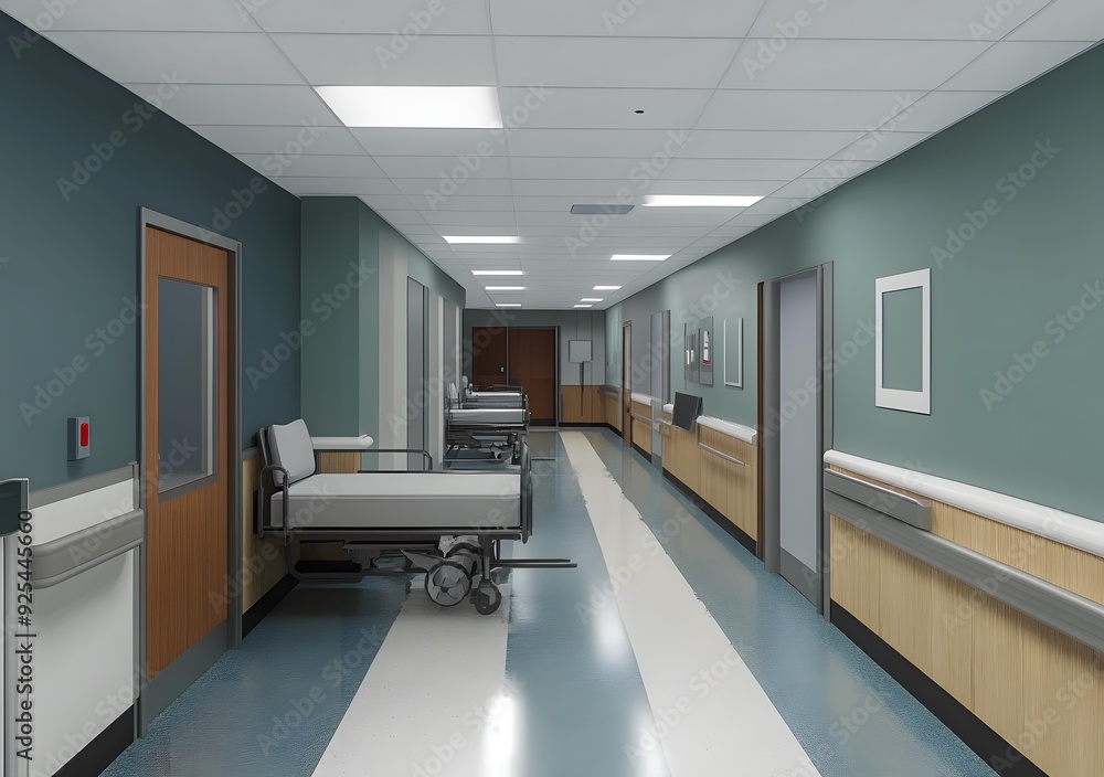 Hospital Corridor with Empty Beds Hospital Corridor with Empty Beds