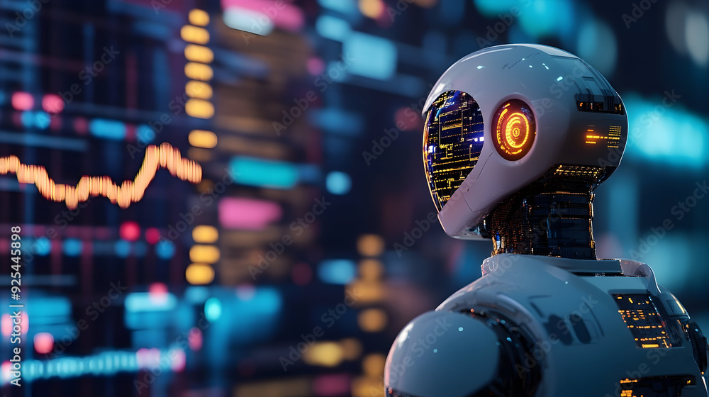 Fototapeta premium Cryptocurrency trading bots driven AI maneuvering through complex market graphs.