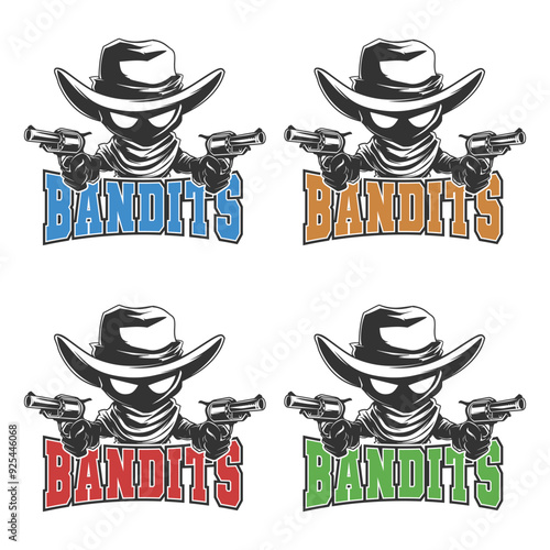 Bandits Illustration Clip Art Design Shape. Mascot Silhouette Icon Vector.