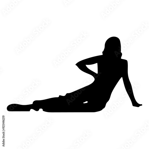 a stylist fashion woman sitting on the ground, smart looking pose, vector silhouette 2