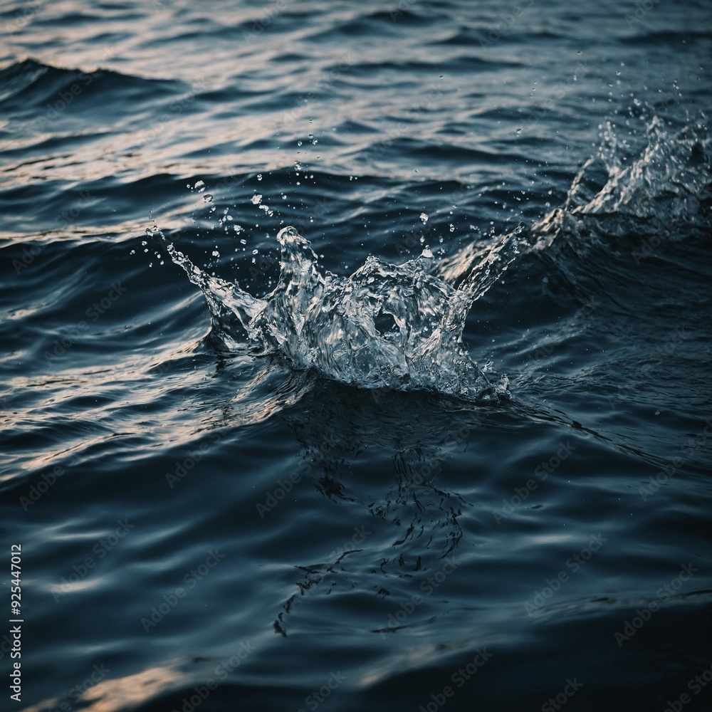 Obraz premium Deep blue sea waves crashing against rugged cliffs, with a dramatic sky and distant horizon enhancing the scenic view