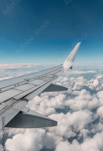 Cloudy Sky View From Airplane Wing During Sunset Over the Ocean