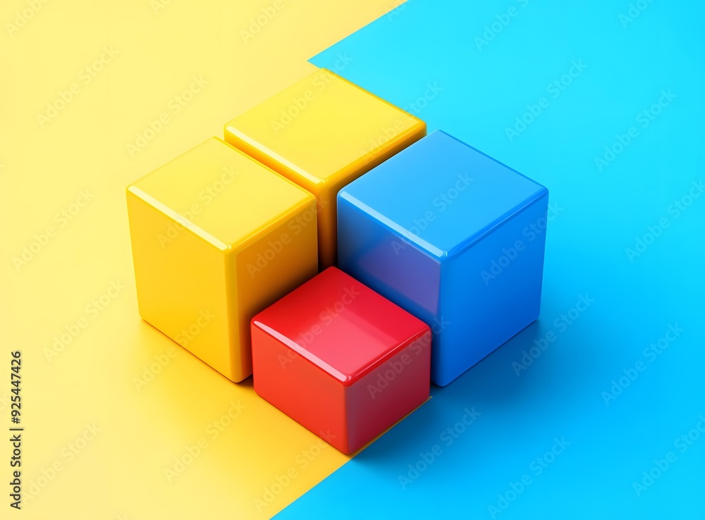 Abstract Colorful Cubes on a Yellow and Blue Background Abstract Colorful Cubes on a Yellow and Blue Background