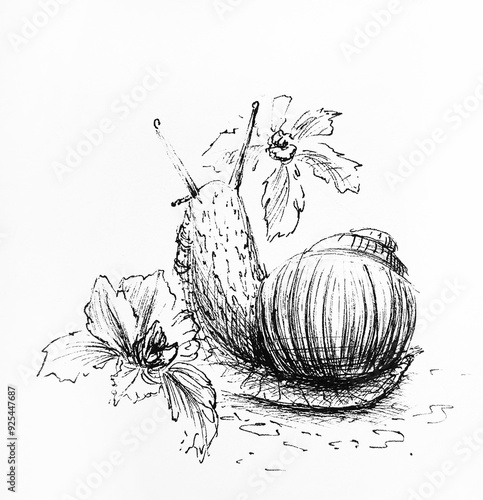 hand drawn sketch of a snail