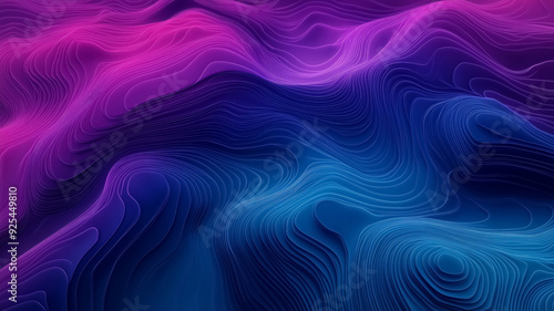 A colorful abstract topography background of flowing lines in a gradient of blue and purple colors