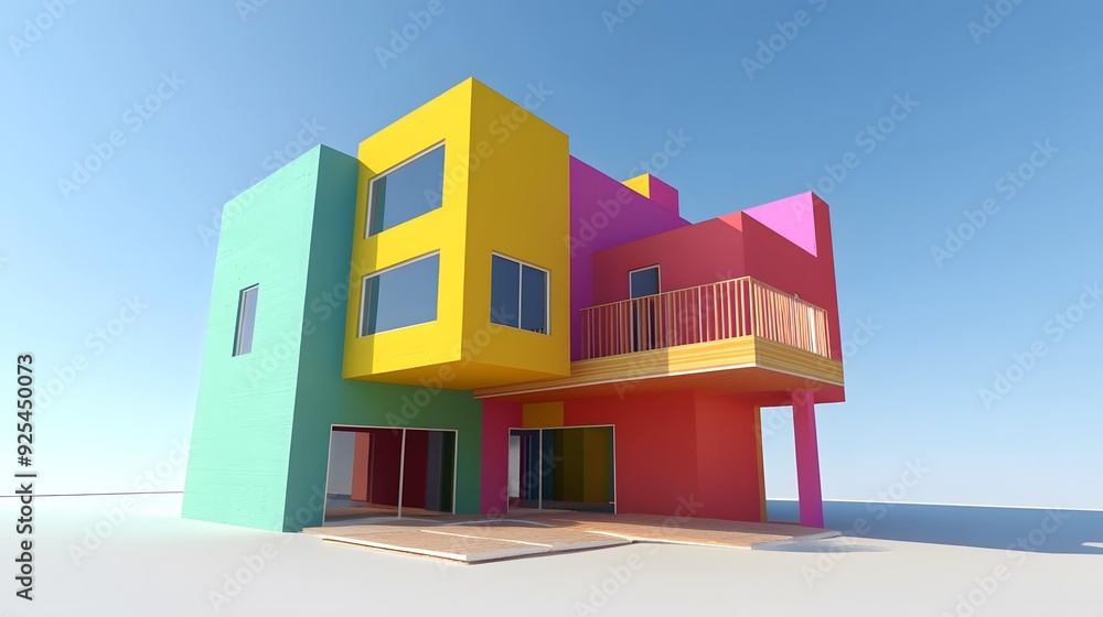 Modern Colorful House Design 3D Illustration Modern Colorful House Design 3D Illustration