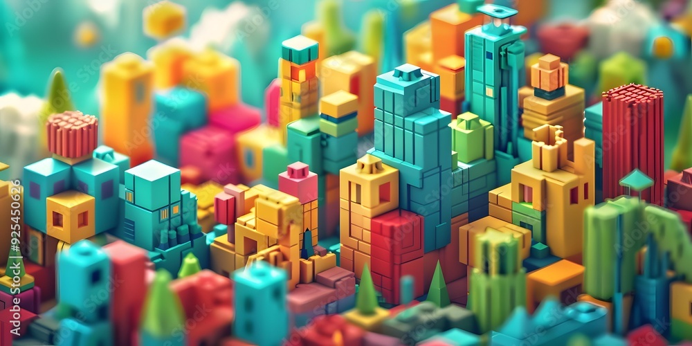 Colorful Abstract Cityscape Built With Blocks Colorful Abstract Cityscape Built With Blocks