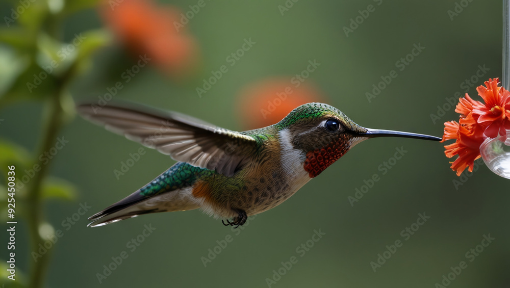 Fototapeta premium Hummingbirds search for food in the morning