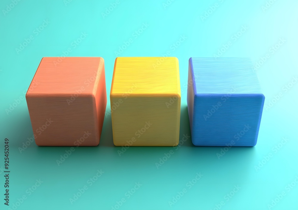 Three Colorful Cubes on a Turquoise Background Three Colorful Cubes on a Turquoise Background