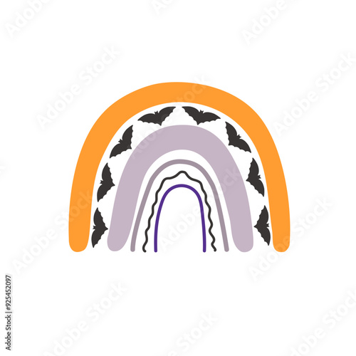 Halloween rainbow abstract shape, simple hand drawn silhouette illustration in trendy pastel colors, minimalist concept perfect for celebration design, cards, banners, posters, textile, papercraft