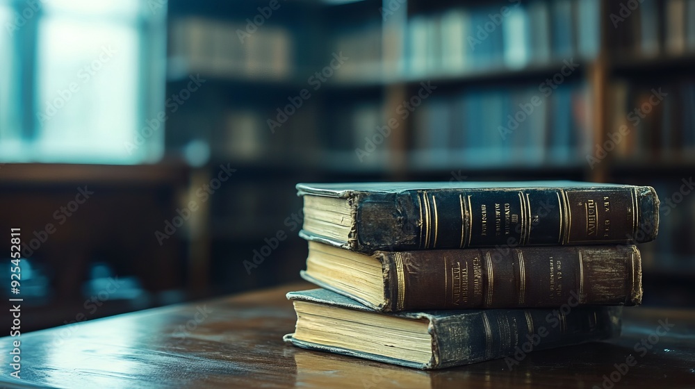 A stack of old books on table with blur book shelf in library room, education background --ar 16:9 --v 6.1 Job ID: a79ab963-db02-4de1-a9c0-14415d55aade A stack of old books on table with blur book shelf in library room, education background --ar 16:9 --v 6.1 Job ID: a79ab963-db02-4de1-a9c0-14415d55aade