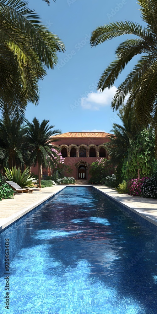 Fototapeta premium Tropical Pool and House in the Sun