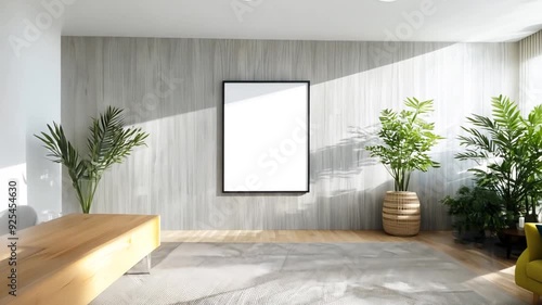 Modern Scandinavian Living Room With Mock-Up Poster Frame Generative AI