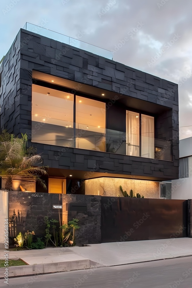 Modern Black Stone Facade House Design Modern Black Stone Facade House Design
