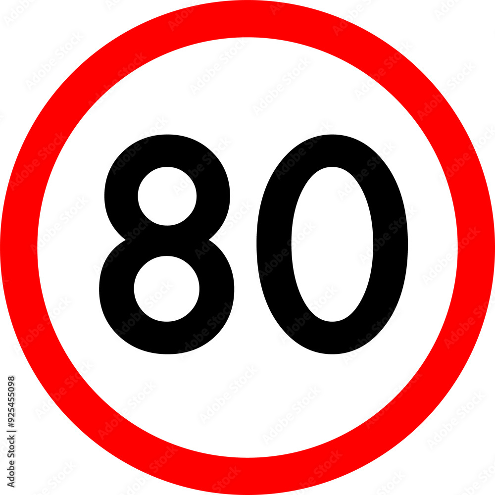 Speed limit 80 round road traffic icon