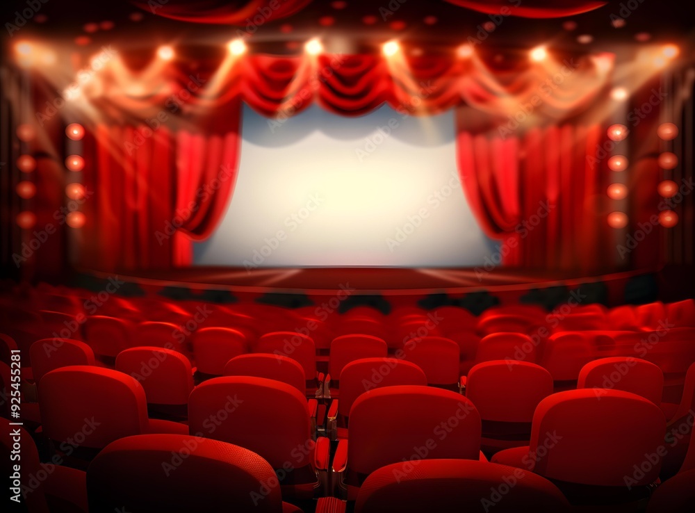 Fototapeta premium Red Curtains Theater Stage with Empty Seats