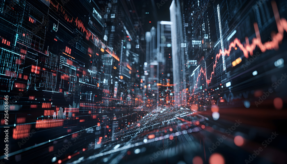 The global stock market intricately linked with real-time financial data. The global stock market intricately linked with real-time financial data.