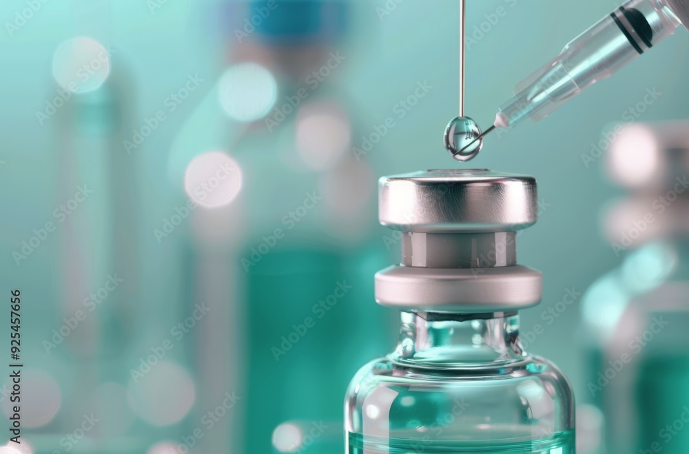 Syringe With Droplet Ready for Medical Injection in Bright Laboratory Environment Syringe With Droplet Ready for Medical Injection in Bright Laboratory Environment