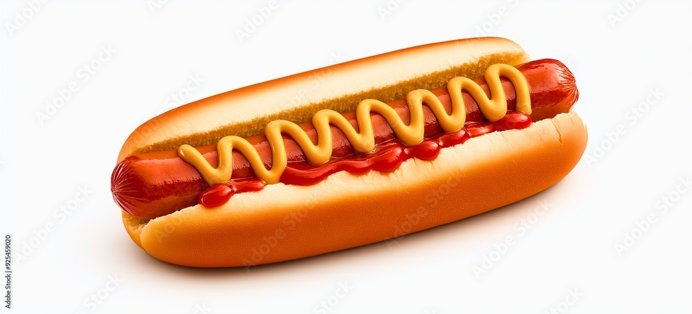 A classic hot dog with ketchup and mustard drizzled on a warm bun, symbolizing fast food, comfort food, and casual dining.
A classic hot dog with ketchup and mustard drizzled on a warm bun, symbolizing fast food, comfort food, and casual dining.