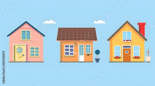 Wallpaper Mural Three Colorful Houses with Different Designs Torontodigital.ca