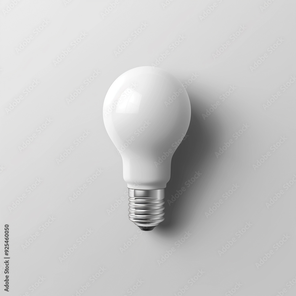 White LED light bulb isolated in light grey background, minimalistic square illustration White LED light bulb isolated in light grey background, minimalistic square illustration