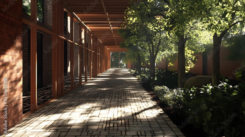 Obraz premium Modern Brick Building with Green Courtyard