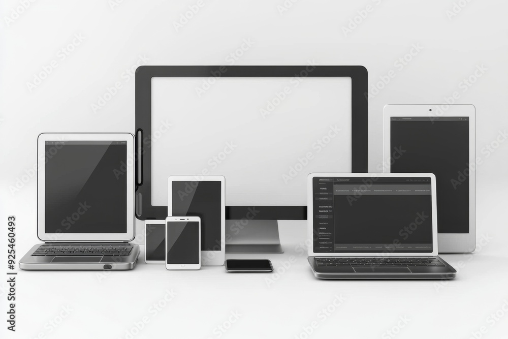 Multiple responsive screen and mobile devices mockup created with Generative AI Multiple responsive screen and mobile devices mockup created with Generative AI
