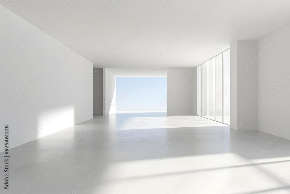 Empty White Room with Large Windows and View Empty White Room with Large Windows and View