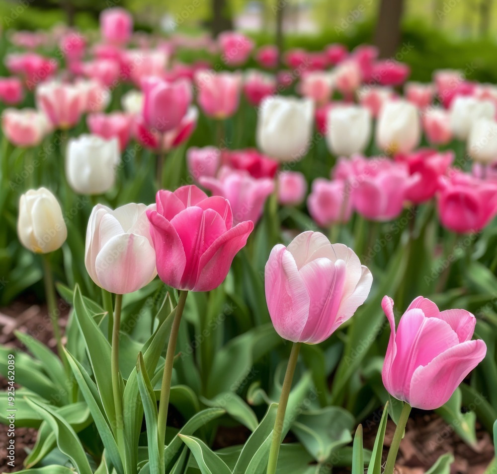Vibrant Tulip Garden in Full Bloom on a Sunny Day Vibrant Tulip Garden in Full Bloom on a Sunny Day