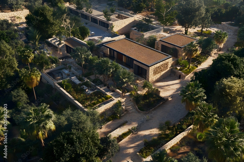 Aerial View of Modern Houses in a Tropical Garden Aerial View of Modern Houses in a Tropical Garden