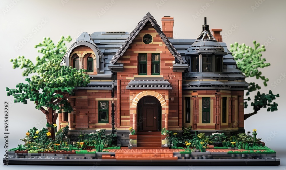 A model of a house with a green tree in front of it