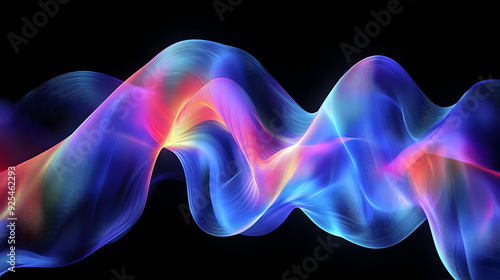 Abstract colorful wavy lines on black background.