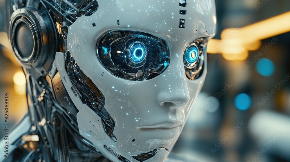 Close-up of a Futuristic Robot's Face Close-up of a Futuristic Robot's Face