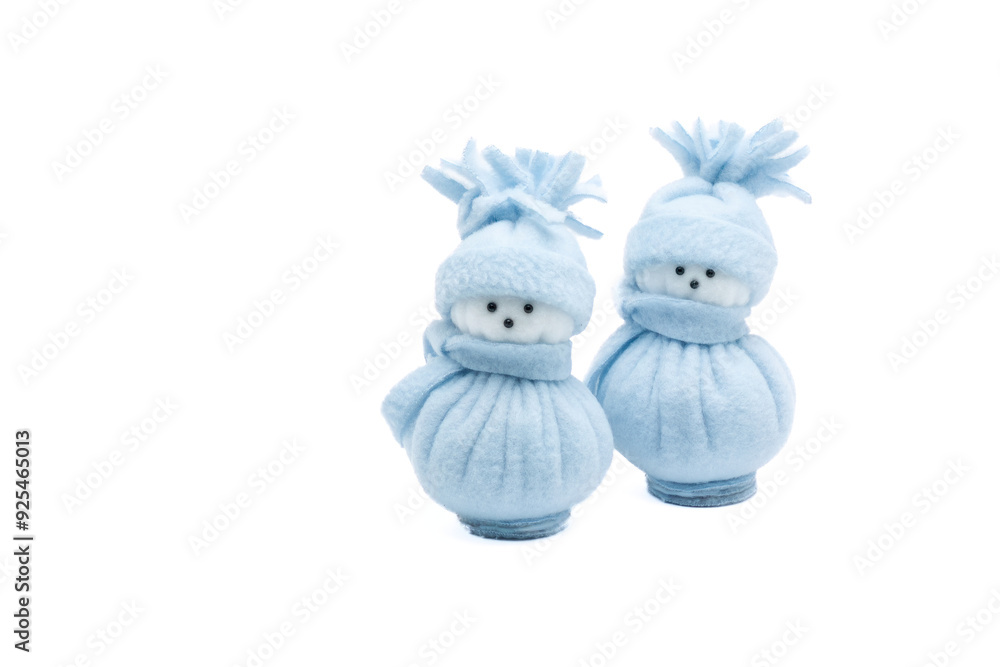 Two blue snowman figure with white background Two blue snowman figure with white background