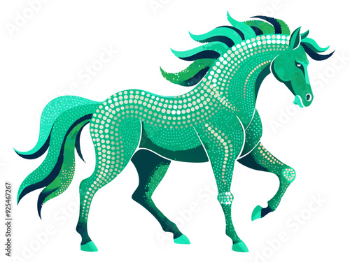 Dynamic Prancing Horse in Green Dot-Art