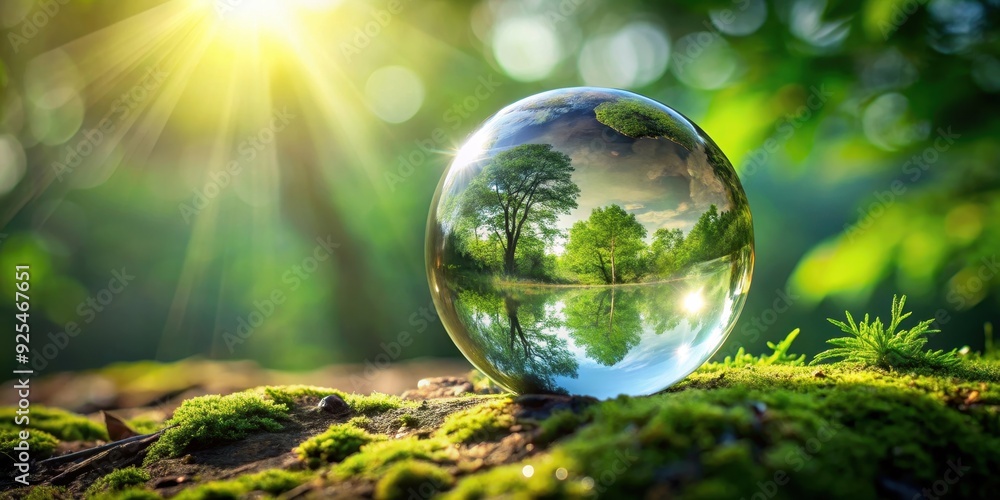 Glass ball reflecting globe, horizon nature, sustainability concept, glass ball, globe, horizon, nature Glass ball reflecting globe, horizon nature, sustainability concept, glass ball, globe, horizon, nature