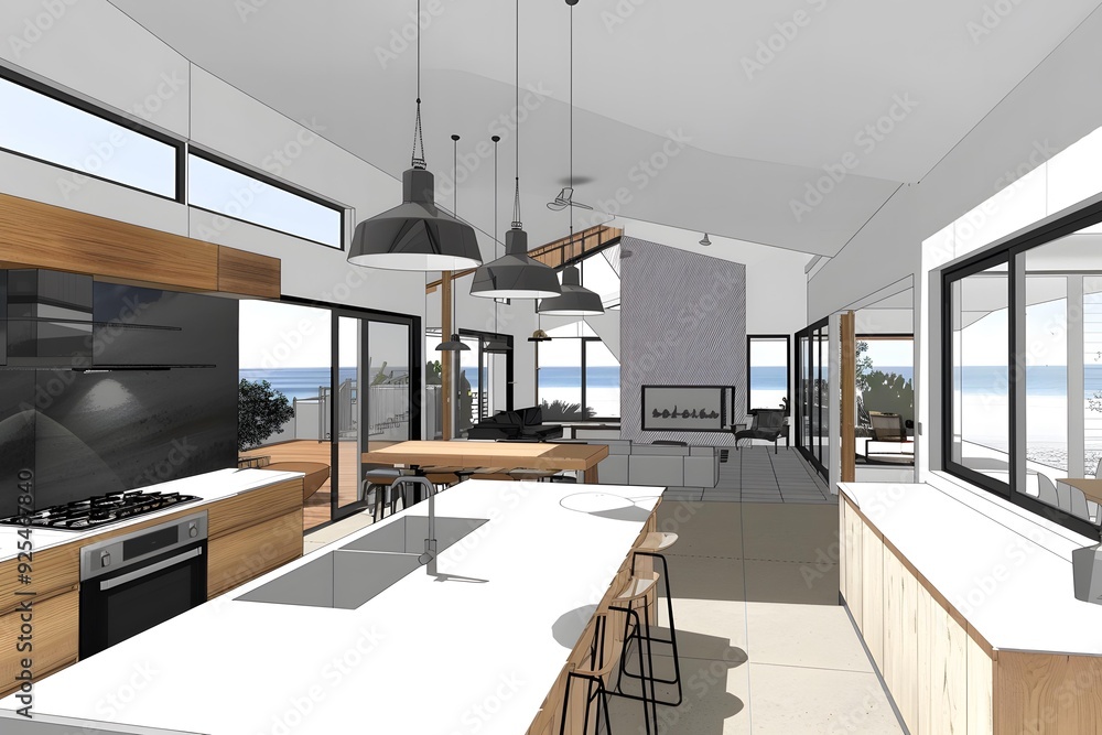 Modern Kitchen Design with Ocean View Modern Kitchen Design with Ocean View
