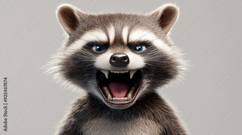 A cartoon raccoon with a big grin and teeth showing. The raccoon is angry and ready to attack A cartoon raccoon with a big grin and teeth showing. The raccoon is angry and ready to attack