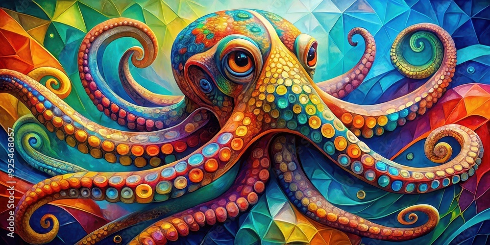 Vibrant oil painting of a colorful octopus in a creative cubism style, oil painting, creative, cubism, colorful Vibrant oil painting of a colorful octopus in a creative cubism style, oil painting, creative, cubism, colorful